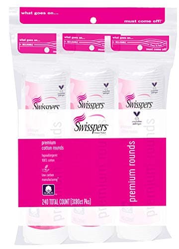 Swisspers Premium Exfoliating Cotton Rounds – 80 Count (Pack of 3) – 100% Pure Cotton, Dual-Sided Surface Pads for Gentle Exfoliation, Optimal Cleansing and Makeup Removal