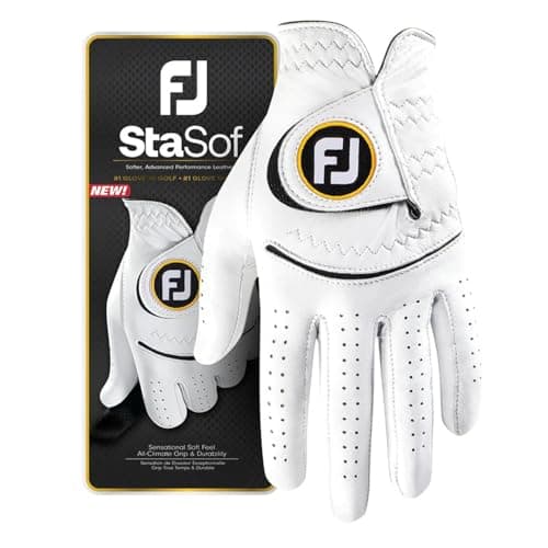 FootJoy Men's StaSof Golf Glove, White, Medium/Large, Worn on Right Hand