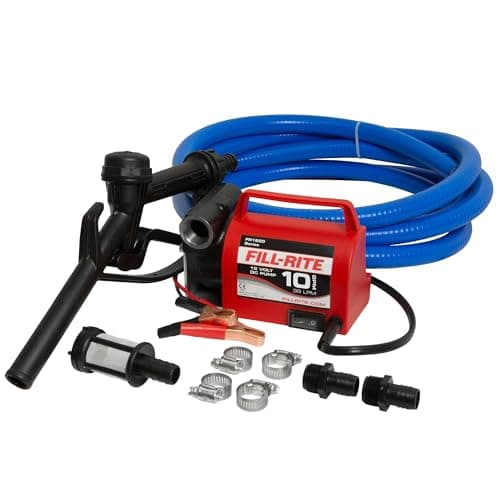 Fill-Rite FR1614 Portable Diesel Transfer Pump w/Discharge Hose, Manual Nozzle, Inlet Strainer, Power Cable/Clips, & Suction Hose