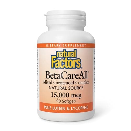 Natural Factors BetaCareAll Complex 25000 IU, 90 Softgels, EYE HEALTH, Beta-Carotene, Alpha-Carotene, Lycopene, Lutein, Zeaxanthin, Helps Support Vision Health, Healthy Skin, Bones, Teeth & Immune Function, Proudly American