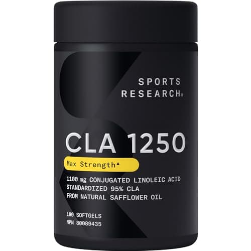 Sports Research CLA - 1250mg with Active Conjugated Linoleic Acid for Men and Women | Non-GMO, Soy & Gluten Free - 95% (180 Softgels)…