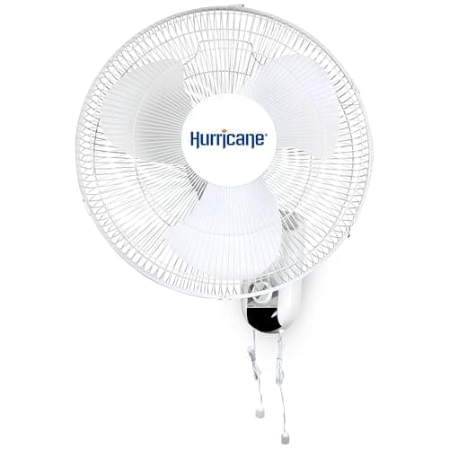 Hurricane Classic Oscillating Wall Mount Fan w/ 3 Quite Speeds, White, 16" - Corded Electric Air Cooling Unit w/Easy Pull Cord Controls for Home, Grow Tents, Offices, Sheds, Studios, Garages & Dorms