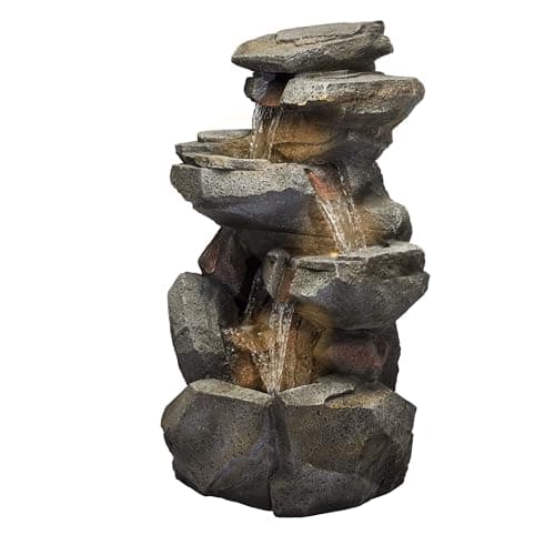 Alpine Corporation 40 in. Tall Outdoor 3-Tier Rock Waterfall Fountain ...