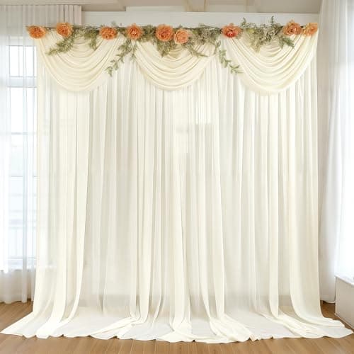 Ling s Moment 10ft x 10ft Ivory Chiffon Backdrop Curtain Drapes