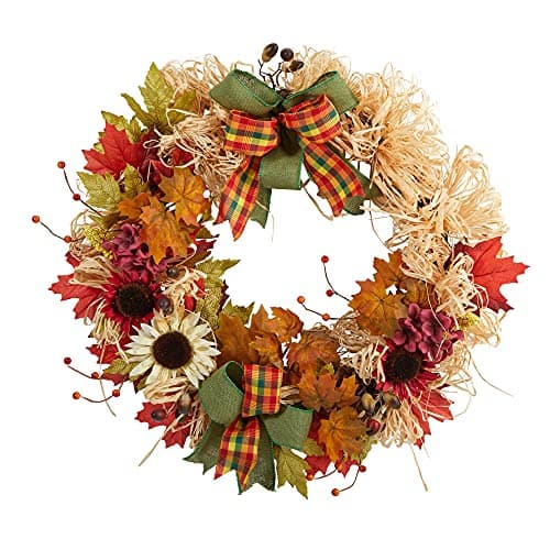 21” Maple Leaf and Berries Artificial Wreath with 50 Warm White LED ...