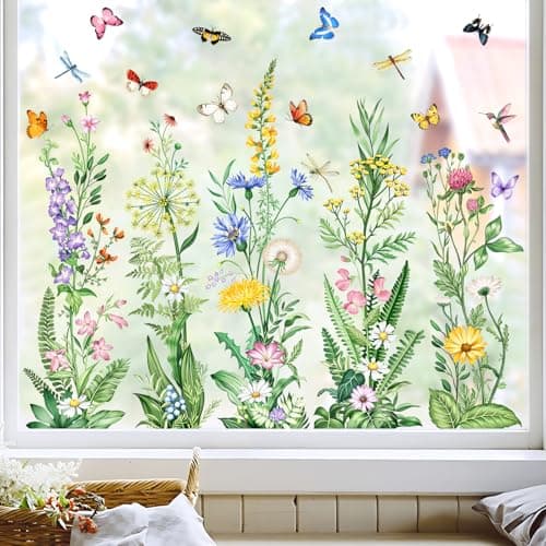 Spring Flowers Window Sticker Clings Static Decor Decorations Decorate ...