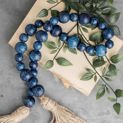 CASAFUN 11.7ft Wooden Beads Garlands, Xmas Bead Garland Round Craft ...