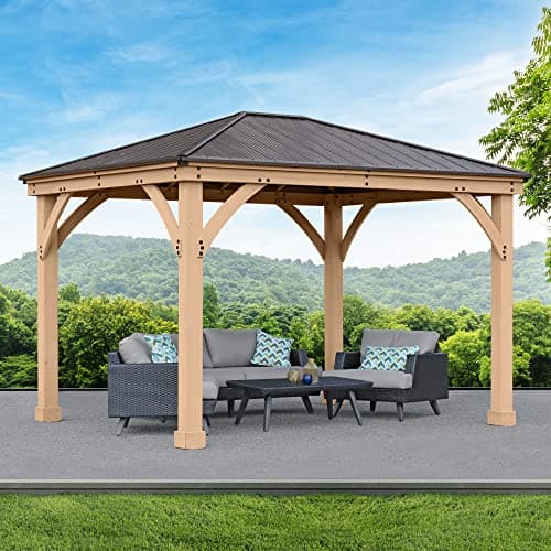 Yardistry 10 x 12 Meridian Cedar Wood Gazebo Pavilion for Patios, Decks, Garden, Backyard, Durable, Aluminum Roof