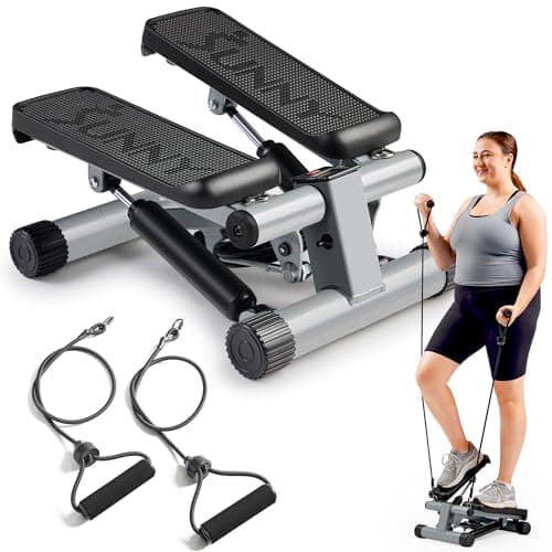 Sunny Health & Fitness Mini Stepper for Exercise, Low-Impact Stair Step Cardio Equipment with Resistance Bands, Digital Monitor - NO. 012-S