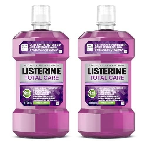 Listerine Total Care Antiseptic Mouthwash for Gingivitis and Teeth Plaque - Contains Thymol, Menthol, and Eucalyptol as essential oils - 1.5L, purple