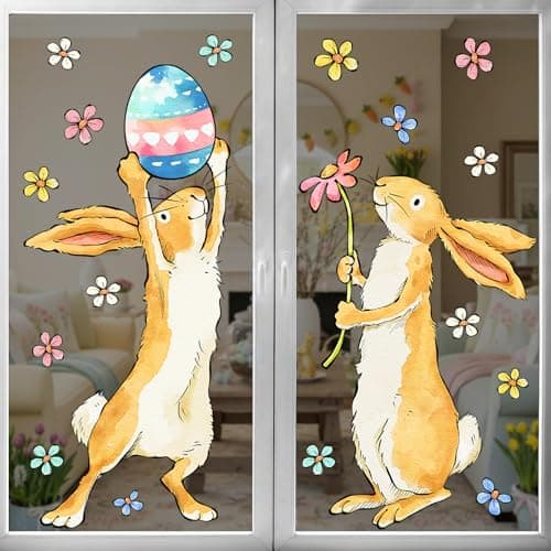 2 Sheets Easter Bunny Window Clings Set Cartoon Rabbits Egg Static ...