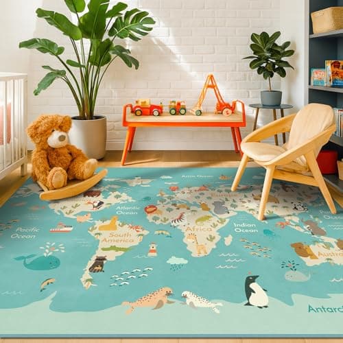World Map Rug - Educational Carpet for Kids Room Playroom - Etsy