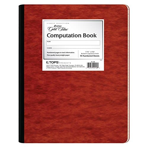Ampad 22-156 Gold Fibre Computation Book, Red Cover, Ivory Paper, Letter, 4 Square Inch Rule, 76-Sheets, 1-Each