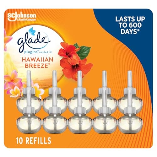 Glade PlugIns Air Freshener Oil Refill, Scented and Essential Oils for Home and Bathroom, Hawaiian Breeze, 10 Refills