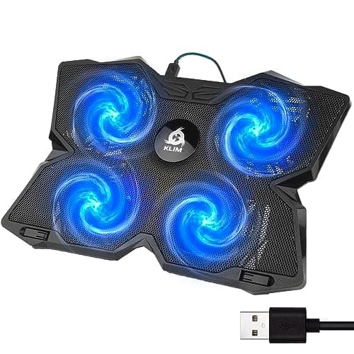Klim Wind Laptop Cooling Pad - More Than 500 000 Units Sold - The Most Powerful Rapid Action Cooling Fan - Laptop Stand with 4 Airflow Fans at 1200 RPM - USB Cooler - PS5 PS4 - New - Blue