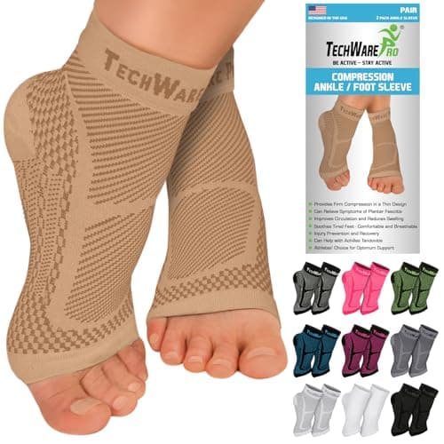 TechWare Pro Ankle Brace Compression Sleeve Relieves Achilles Tendonitis, Joint Pain. Plantar Fasciitis Foot Sock with Arch Support Reduces Swelling & Heel Spur Pain. (Black, gal / XL)
