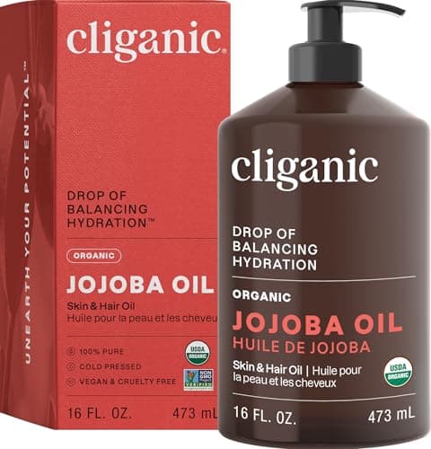 Cliganic Organic Jojoba Oil 473ml with Pump 100% Pure | Bulk Natural Cold Pressed Unrefined Hexane Free Oil for Hair & Face | Base Carrier Oil - Certified Organic