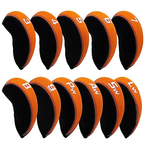Golf Iron Covers,Golf Iron Head Covers Neoprene Golf Iron Covers Set 11pcs Golf Iron Headcovers,Golf Club Head Covers for Iron Club Fit All Brands Titleist,Callaway,Taylormade (Orange)
