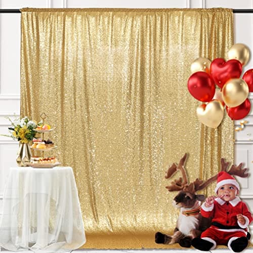 8ft x 8ft Gold Sequin Backdrop Curtain Glitter Photo Booth Backdrop for ...