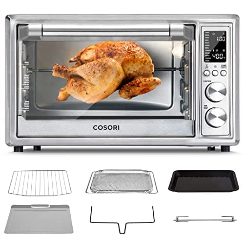 COSORI Air Fryer Toaster Oven, 12-in-1 Convection Oven Countertop with Rotisserie, Stainless Steel 32QT/30L, 6-Slice Toast, 13-inch Pizza,100 Recipes, Basket, Tray(6 Accessories)Included
