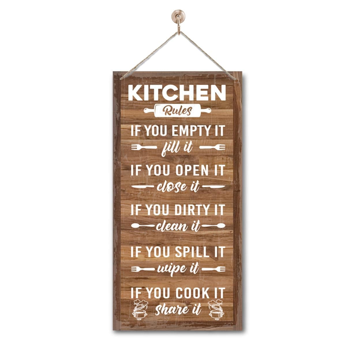 Hanging Kitchen Rules Wood Decor Sign, Rustic Kitchen Wooden Signs ...