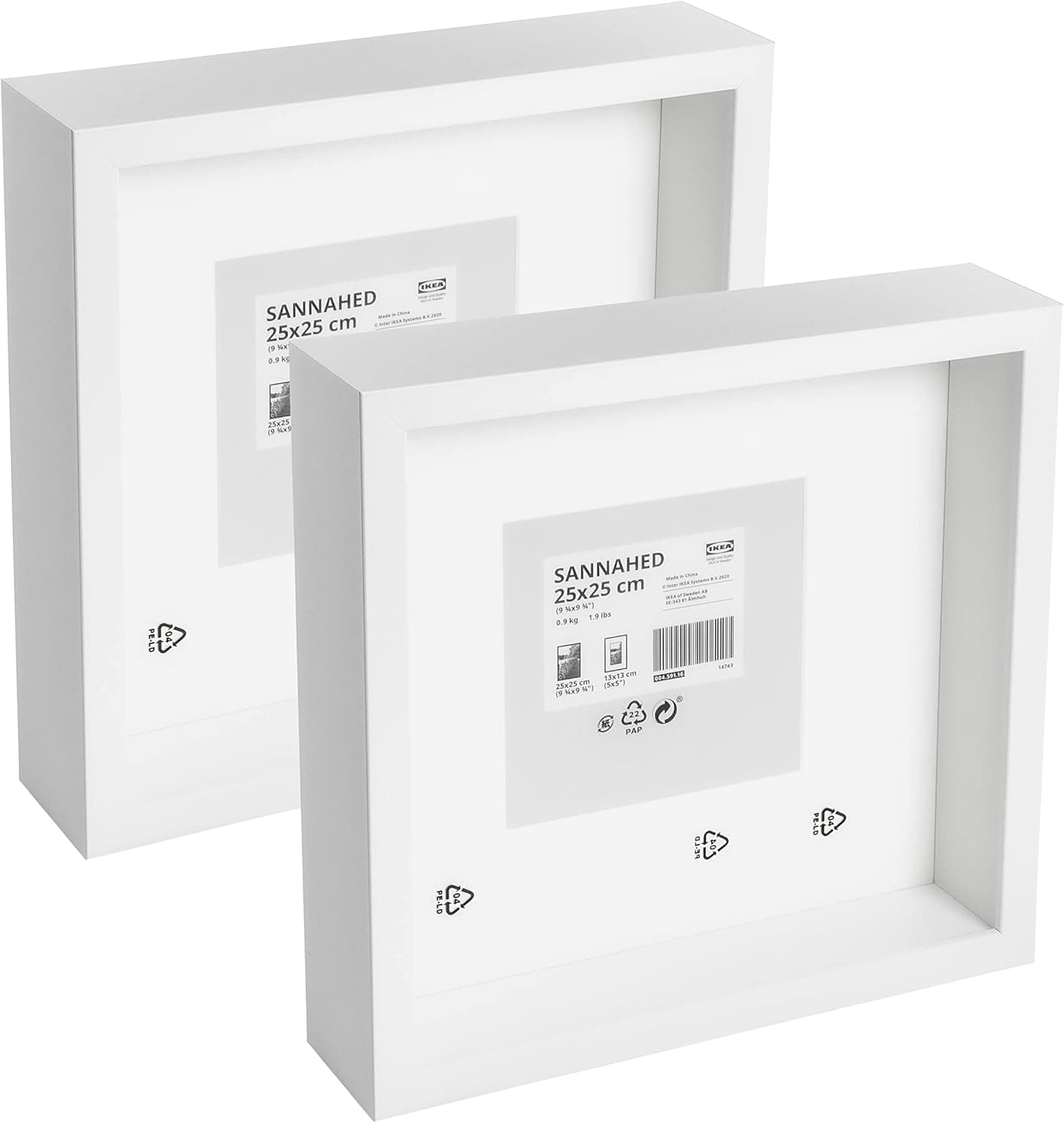 Ikea SANNAHED Deep 3D Box Square Photo Display Frames, White, 25 x 25 ...