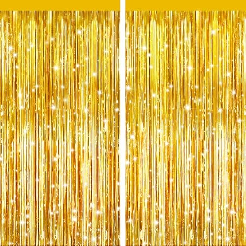 Gold Metallic Foil Fringe Backdrop Curtain 6.5 ft - CV Linens™