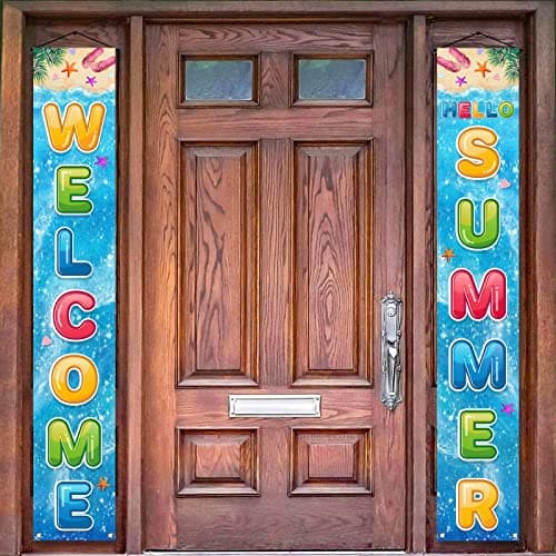 Amazon.com: Tropical Palm Door Sign Hello Summer Welcome Door Banner ...