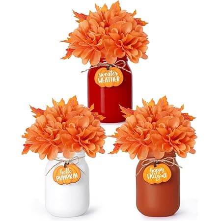 Amazon.com: Whaline Fall Mason Jar Table Centerpiece with Faux Maple ...