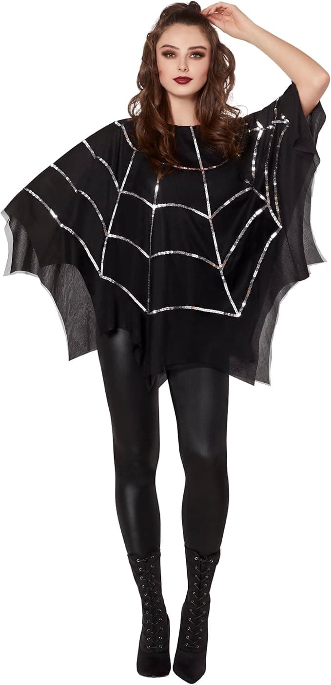 Amazon.com: Spirit Halloween Adult Sequin Spider Web Poncho | Adult ...