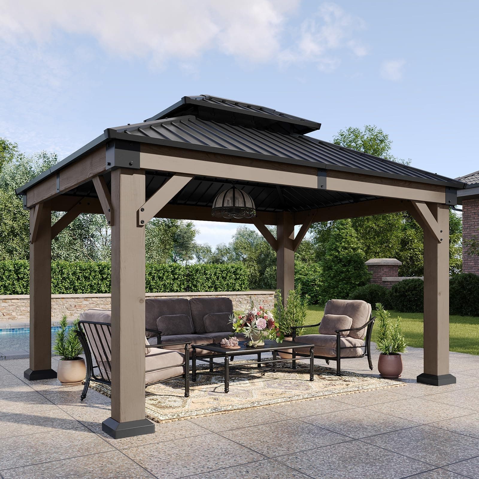 Amazon.com : Yardistry 12 x 14 Meridian Cedar Gazebo Pavilion for ...