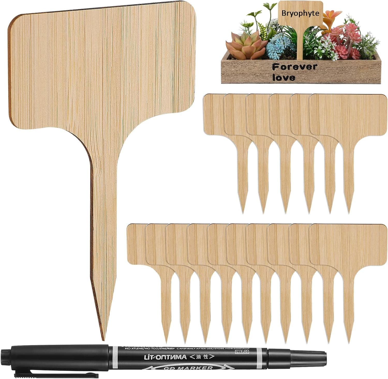 GANAZONO 25Pcs Stake Signs Garden Plant Markers Wooden Sticks with Pen ...