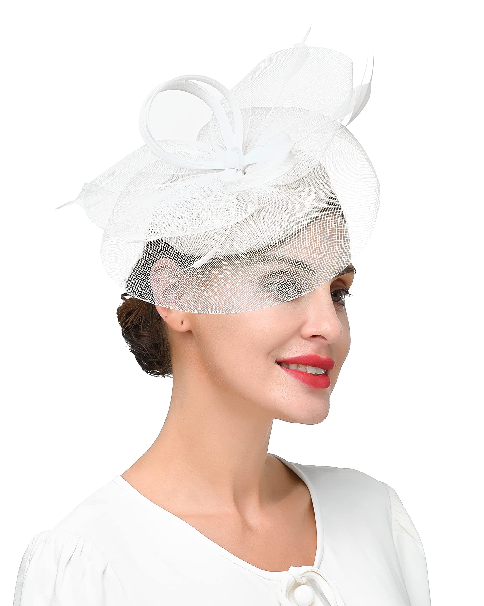 Zivyes White Tea Party Hat Feather Fascinators for Women Kentucky Derby ...