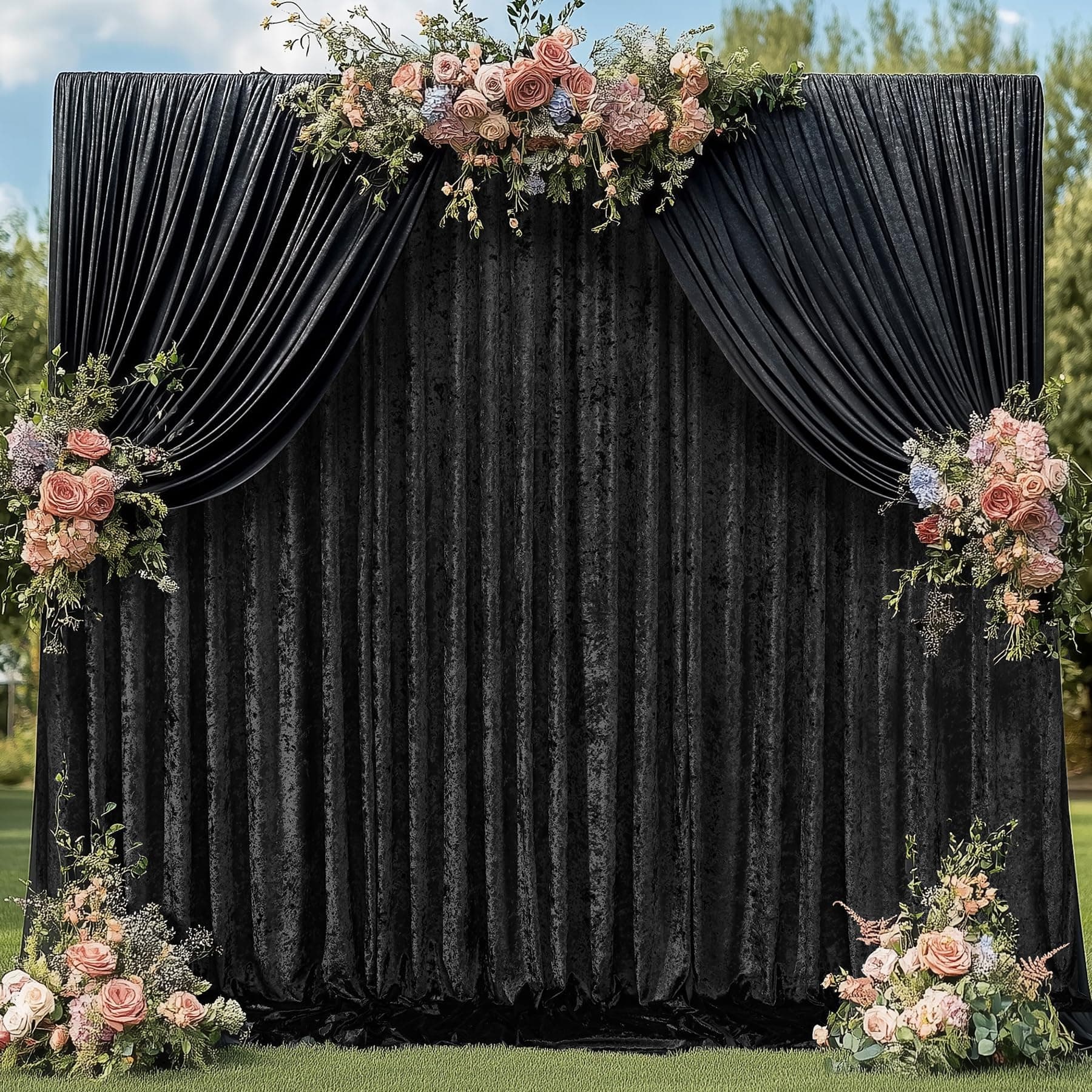 Amazon.com : 20ft x 10ft Wrinkle Free Black Velvet Backdrop Curtain for ...