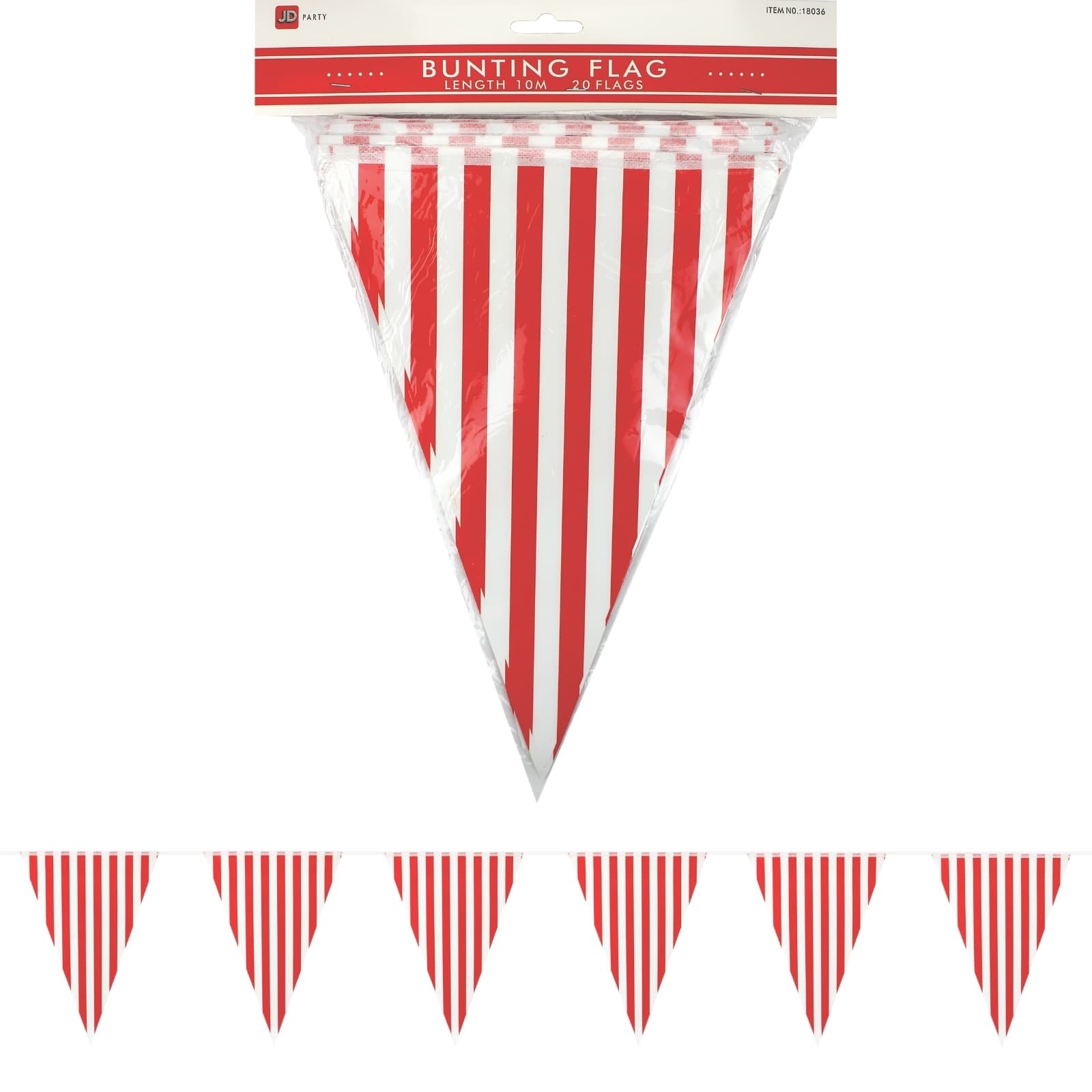 Red and White Striped Paper Flag Bunting 10M - Discount Party Supplies