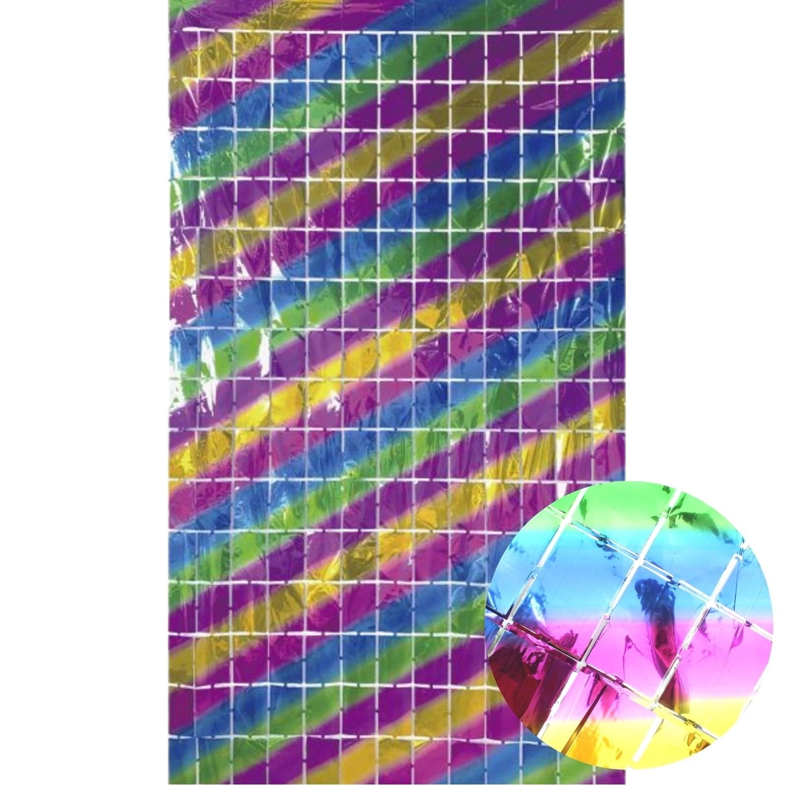 Metallic Rainbow Rectangle Foil Backdrop Curtain 100cm x 200cm ...