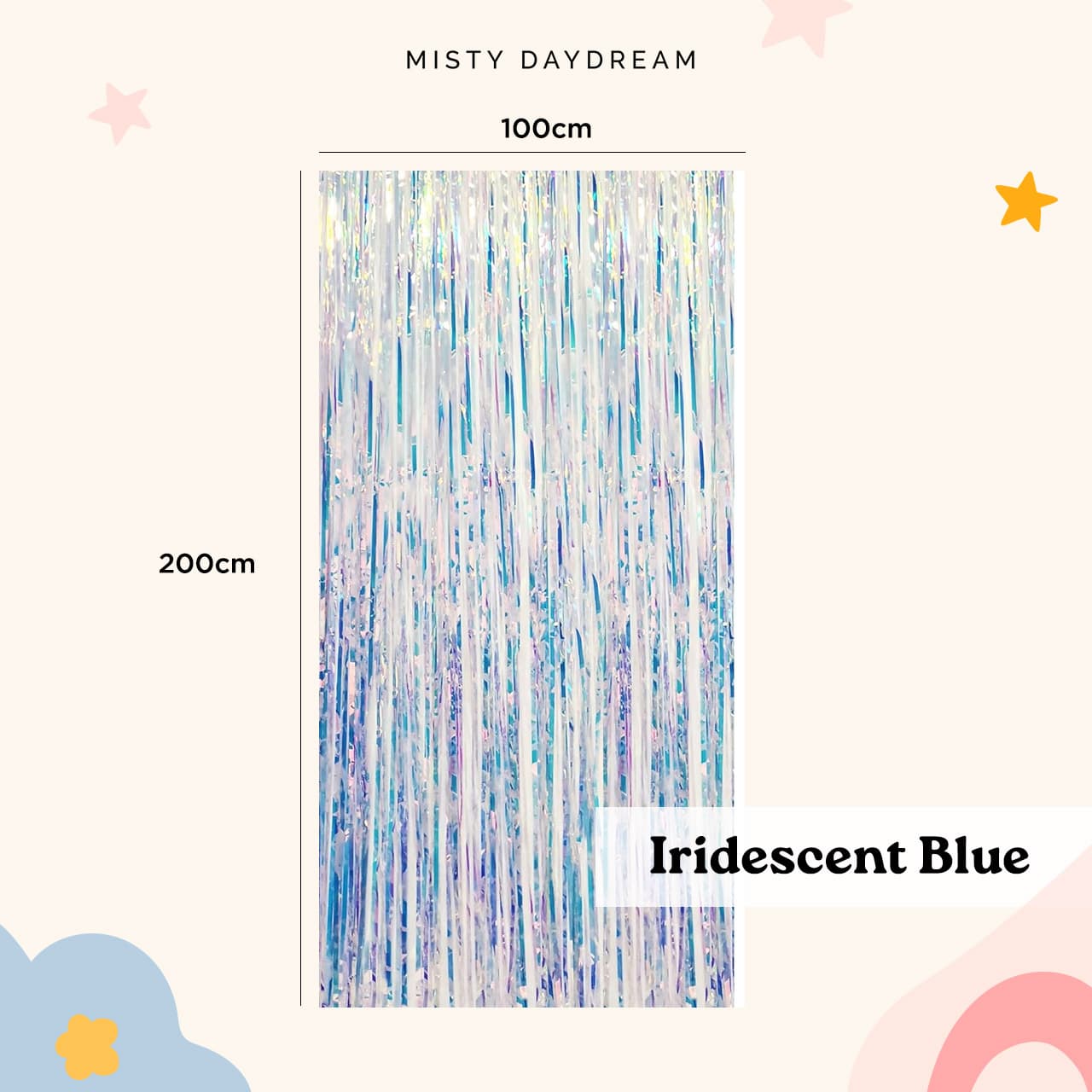 Metallic IRIDESCENT BLUE Tinsel Curtain Backdrops 200cm x 100cm