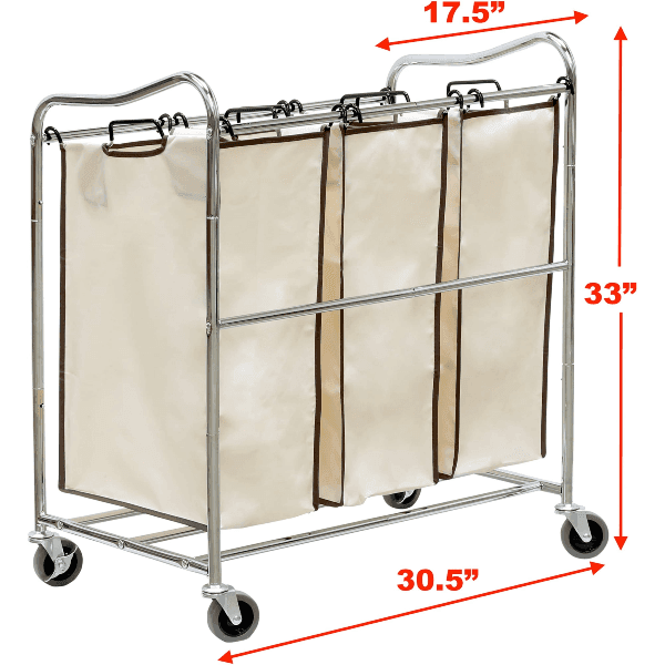 SimpleHouseware Heavy Duty 3-Bag Laundry Sorter Cart Chrome - More Than ...
