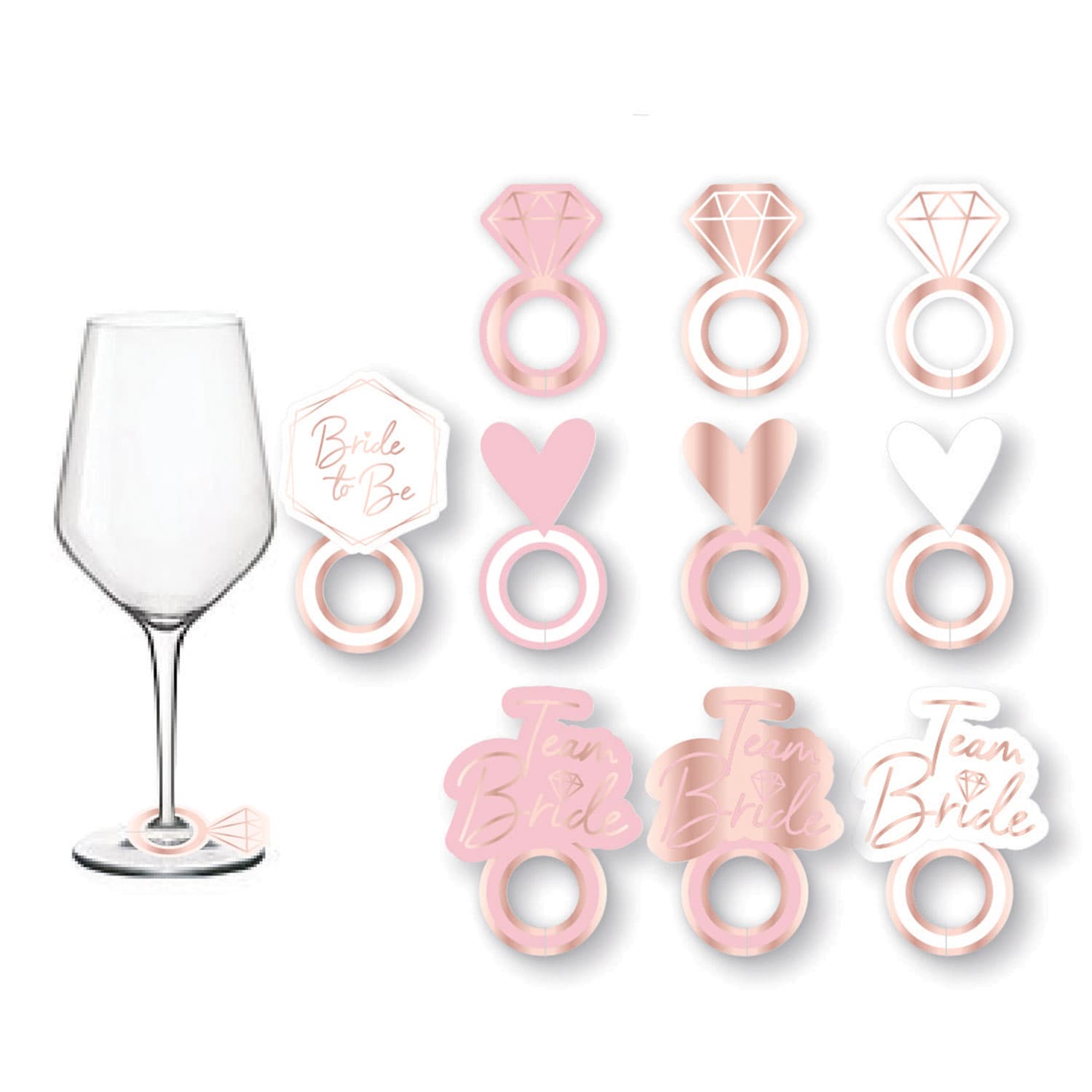 Amscan 10 Prosecco Glass Markers - Team Bride