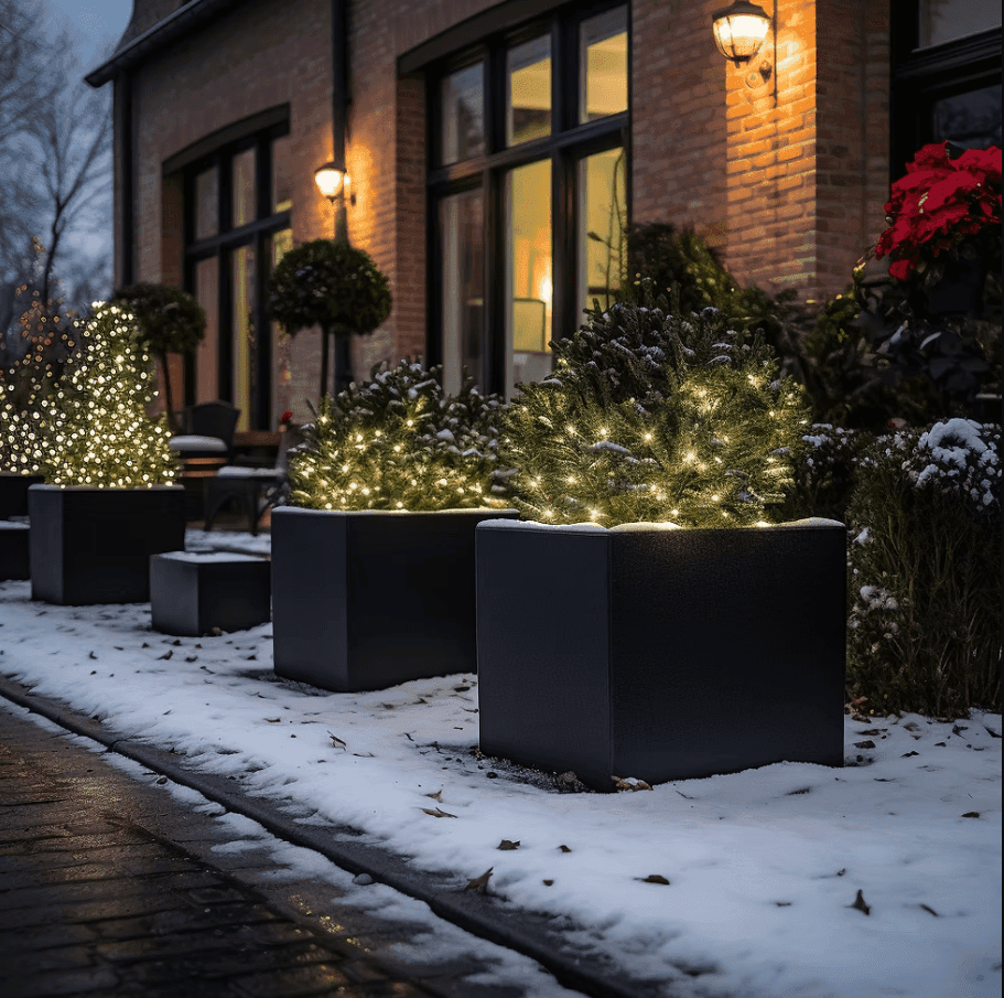 winter fiberglass planters