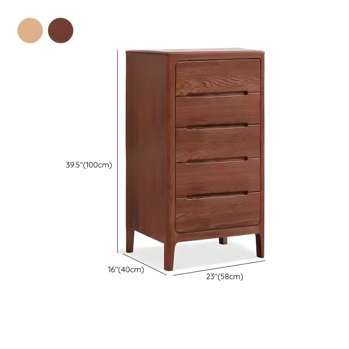 Narrow Oak Wood Scandinavian Lingerie Chest with 5 Drawers in Standard ...