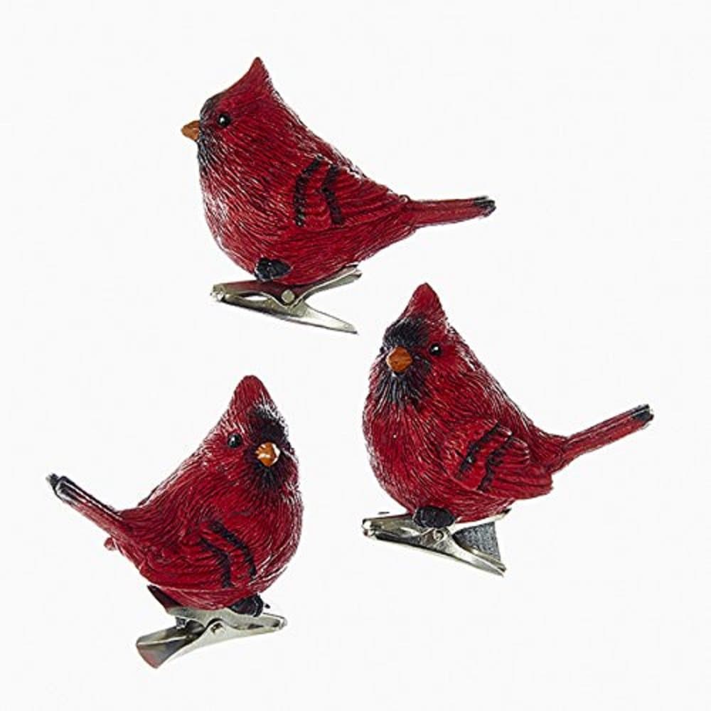 Kurt Adler Set of 3 Clip-On Cardinal Christmas Ornament-Decoration
