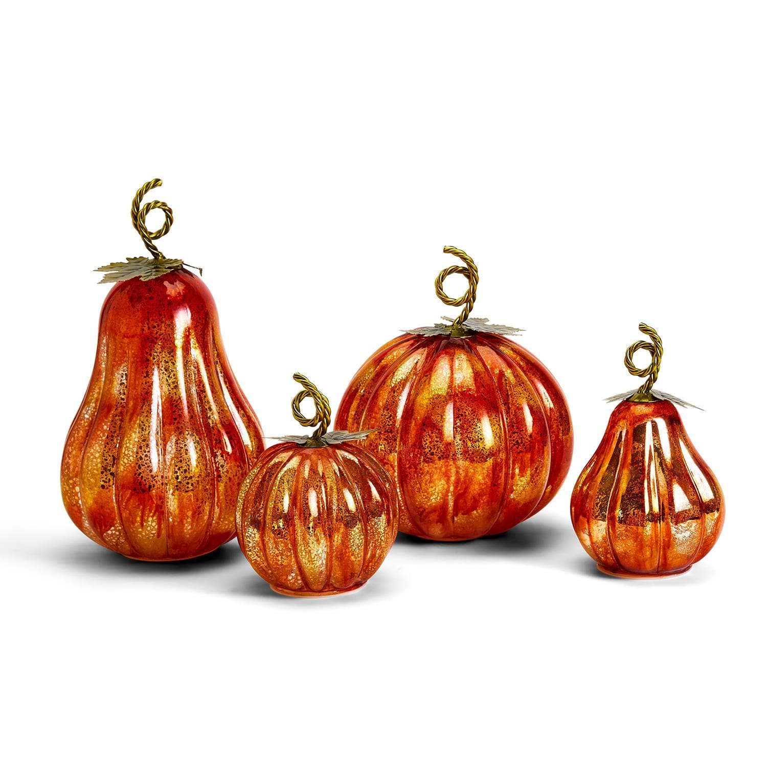 S/4 Led Light Up Mercury Glass Pumpkins