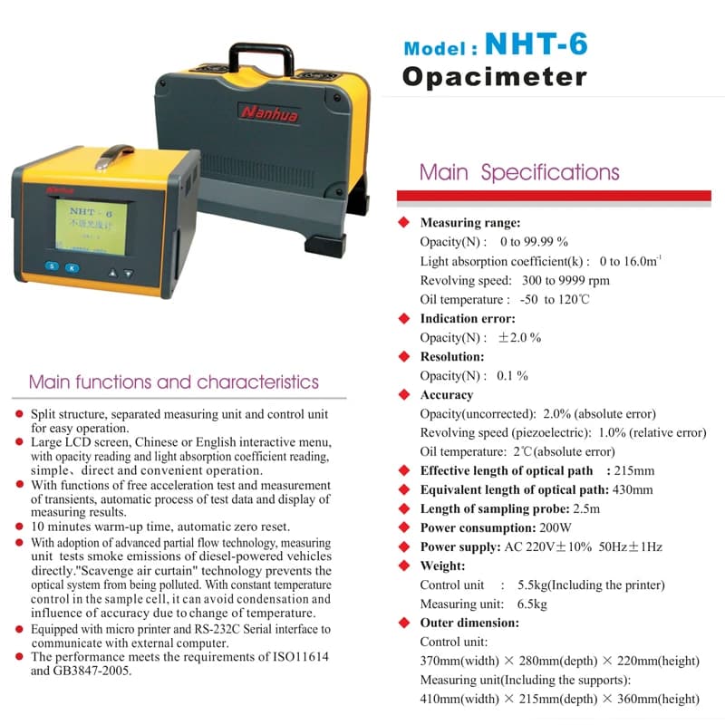 Nanhua NHT-6 Diesel Exhaust Emission Tester - Opacity Meter