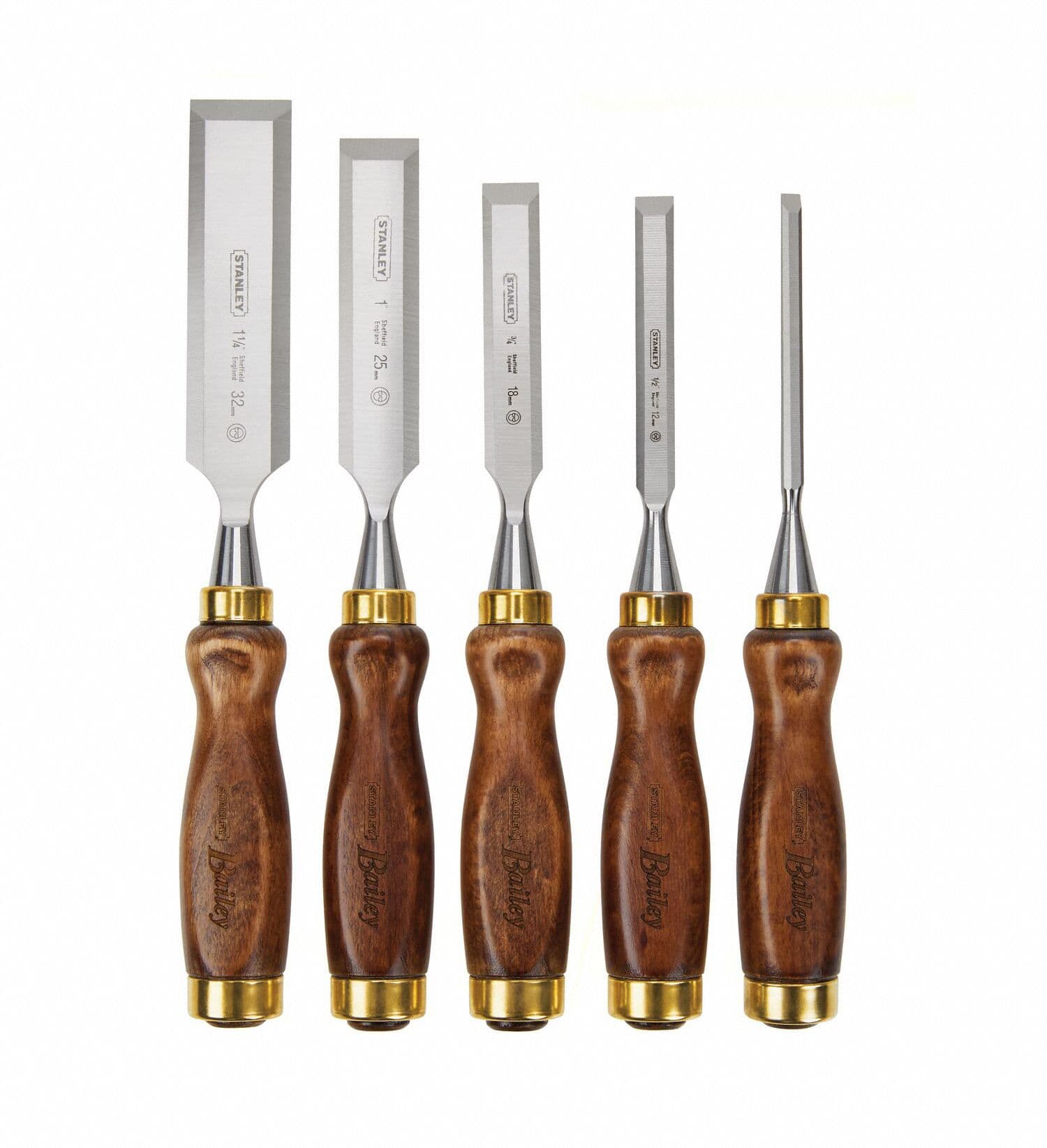 STANLEY Bailey Chisel Set: Wood, 14 in Overall Lg, 5 Pieces, 5 Piec…