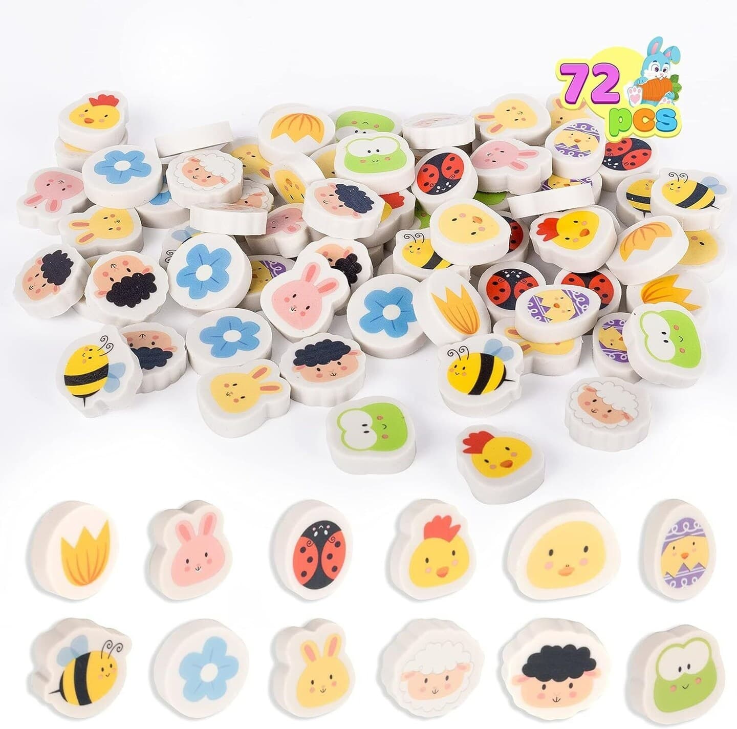 72 Pcs Easter Cute Character Eraser for Easter Egg Hunt Event, Easter ...