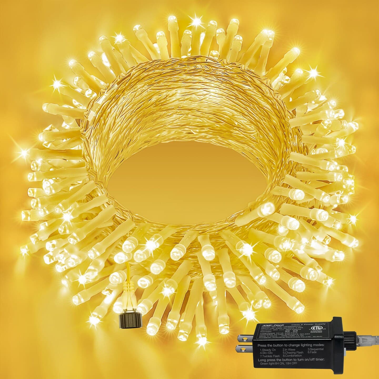 Ollny Christmas Lights 120LED 40FT, Warm White Fairy Lights Waterproof ...