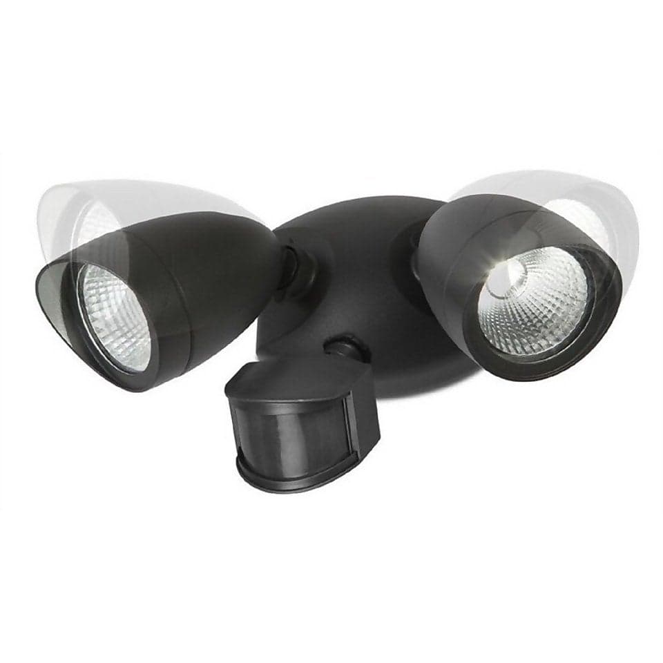 Lutec Shrimp Twin Head LED PIR Outdoor Wall Light - Black | Homebase