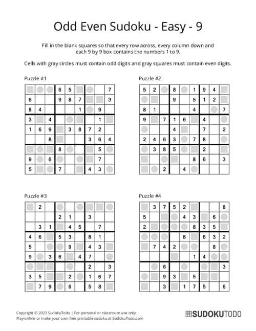 Odd Even Sudoku Puzzles