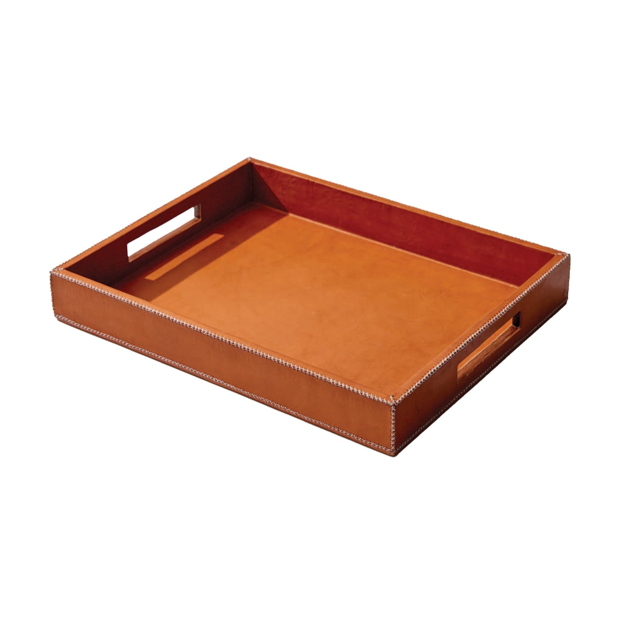 Handcrafted Leather & Cedar Ottoman Tray